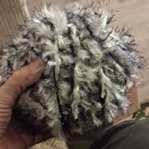 Large Fluffy Gray and Black Feather Yarn Ball